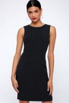 You Better Work Black Pinstripe Sleeveless Sheath Dress | Lulus