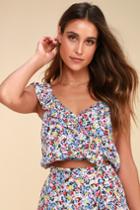 Lucy Love Chasing Rainbows Multi Floral Print Ruffled Crop Top | Lulus