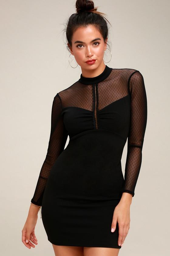 Sorry Not Soiree Black Mesh Long Sleeve Bodycon Dress | Lulus