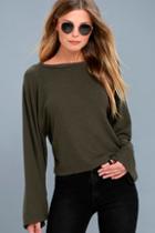 Project Social T Lillian Olive Green Long Sleeve Sweater Top