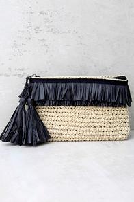 San Diego Hat Co. Luciana Black And Beige Straw Clutch
