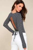 Project Social T Jordanna Midnight Blue And White Striped Long Sleeve Top | Lulus