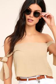 Lulus That's The Ticket Beige Off-the-shoulder Crop Top