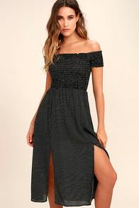Lulus Late Nights Black And White Polka Dot Off-the-shoulder Dress