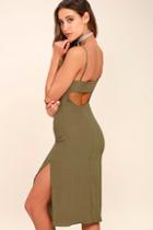 Lulus Beautiful Illusion Olive Green Midi Dress