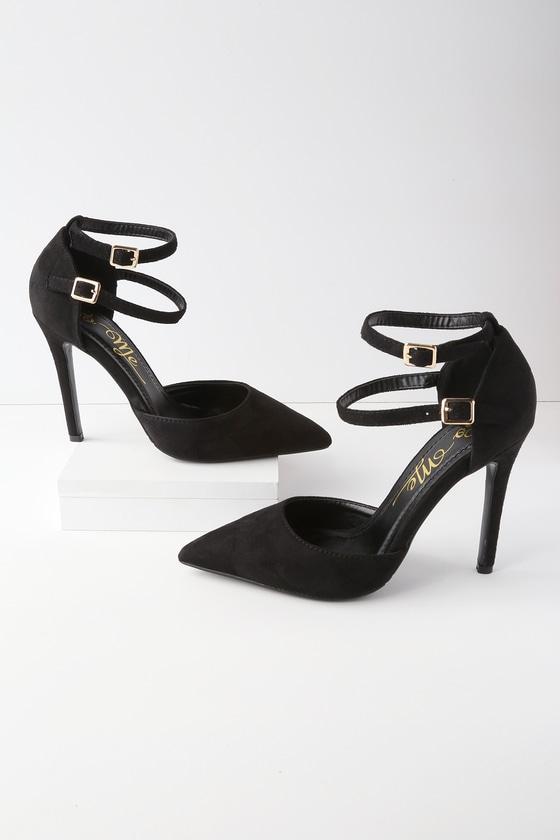 So Me Emanuelle Black Suede Ankle Strap Pumps | Lulus