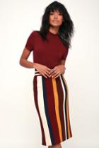Style Promotion Burgundy Multi Striped Ribbed Knit Pencil Skirt | Lulus