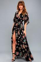 Lulus | Sweet Bouquet Black Floral Print Wrap Maxi Dress