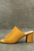 Machi Cecily Mustard Suede Peep-toe Mules