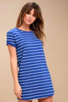 Cafe Society Royal Blue Striped Shirt Dress | Lulus