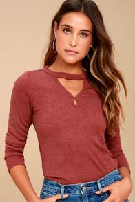 Black Swan Sasha Washed Burgundy Long Sleeve Top