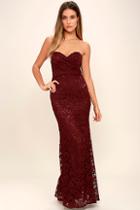Cocolove Inherent Beauty Burgundy Lace Strapless Maxi Dress