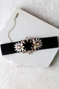 Lulus Fantasyland Black And Beige Rhinestone Choker Necklace