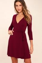 Lulus | Twirl-worthy Burgundy Wrap Dress | Size X-large | Red