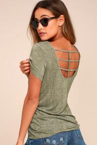 Timing Take A Moment Washed Olive Green Tee