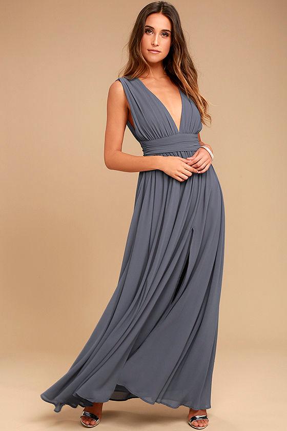 Lulus | Heavenly Hues Denim Blue Maxi Dress | Size X-small | 100% Polyester