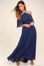 Lulus Unmatched Beauty Navy Blue Lace Off-the-shoulder Dress