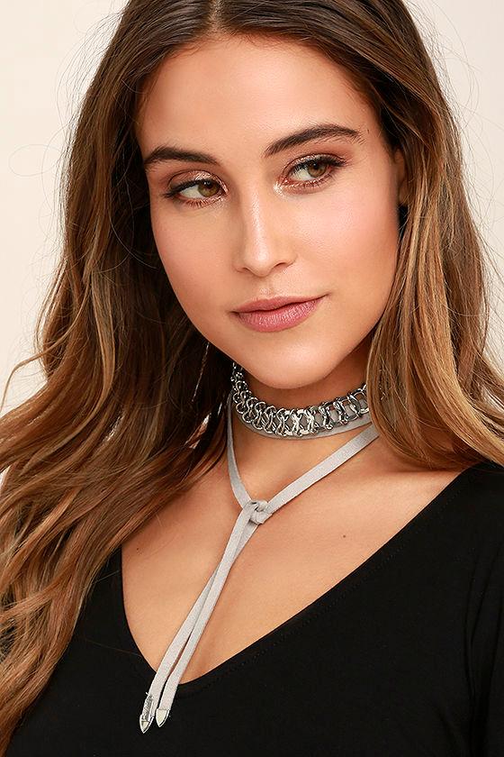 Lulus | Reign Supreme Silver And Grey Wrap Necklace | Vegan Friendly
