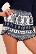 Lulus Beauty In The Details Navy Blue Print Shorts