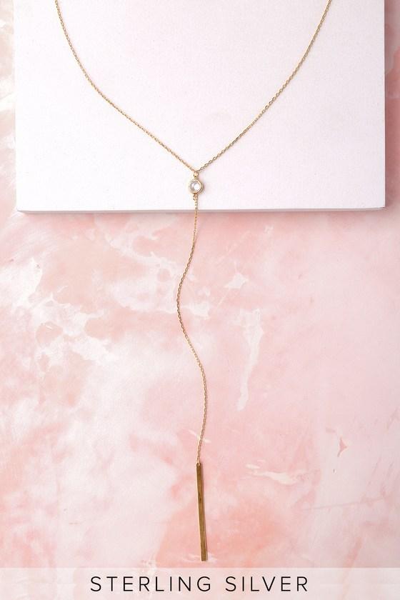 Lulus - Finding Love Gold Rhinestone Drop Necklace