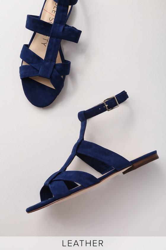 Sole Society Marnee Navy Suede Leather Gladiator Sandal Heels | Lulus