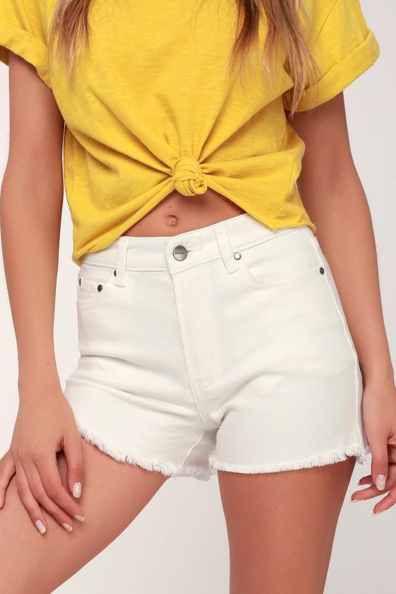 Evidnt Monterey White Denim High-waisted Raw Hem Shorts | Lulus