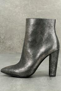 Jessica Simpson Teddi Black And Gunmetal Leather Ankle Booties
