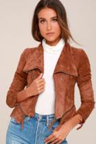 Lulus | Ready For Anything Rust Orange Suede Moto Jacket | Size Large | 100% Polyester | Vegan Friendly