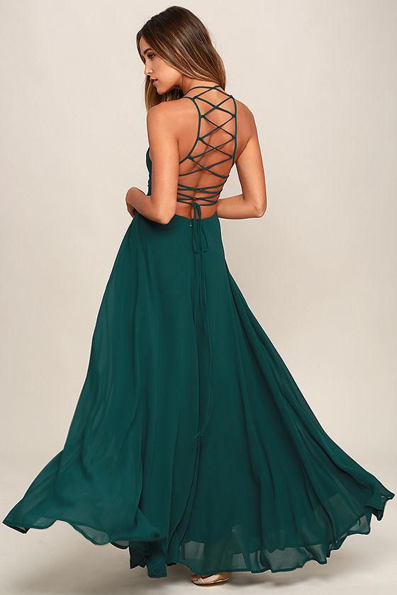 Lulus | Strappy To Be Here Forest Green Maxi Dress | Size X-small | 100% Polyester