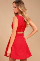 Lulus | Just Us Red Skater Dress | Size Large | 100% Polyester