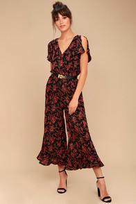 Jack By Bb Dakota Gigli Black And Red Floral Print Jumpsuit