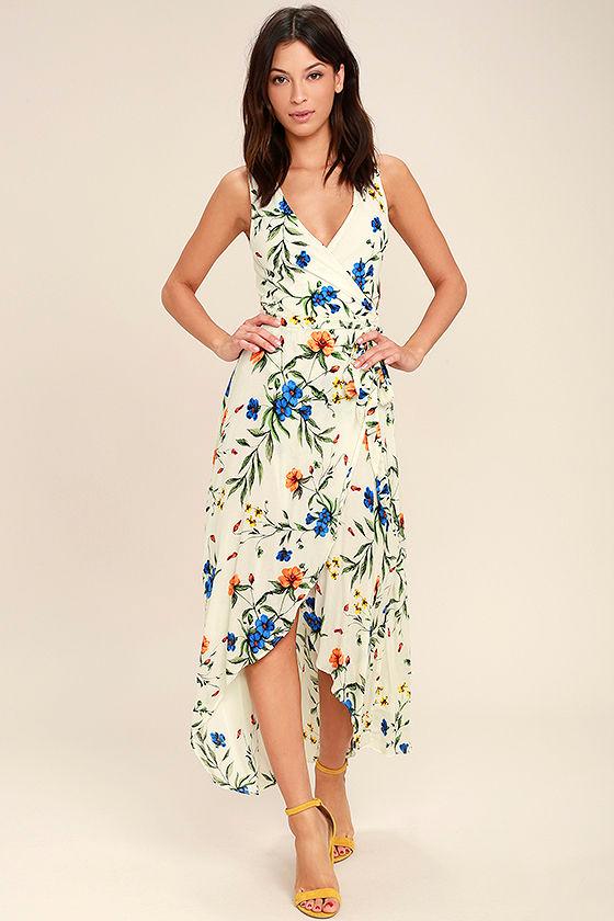 Lulus | Something To Believe In Ivory Floral Print Wrap Dress | Size X-large | White | 100% Rayon
