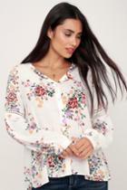 En Creme Nichole White Floral Print Button-up Long Sleeve Top | Lulus