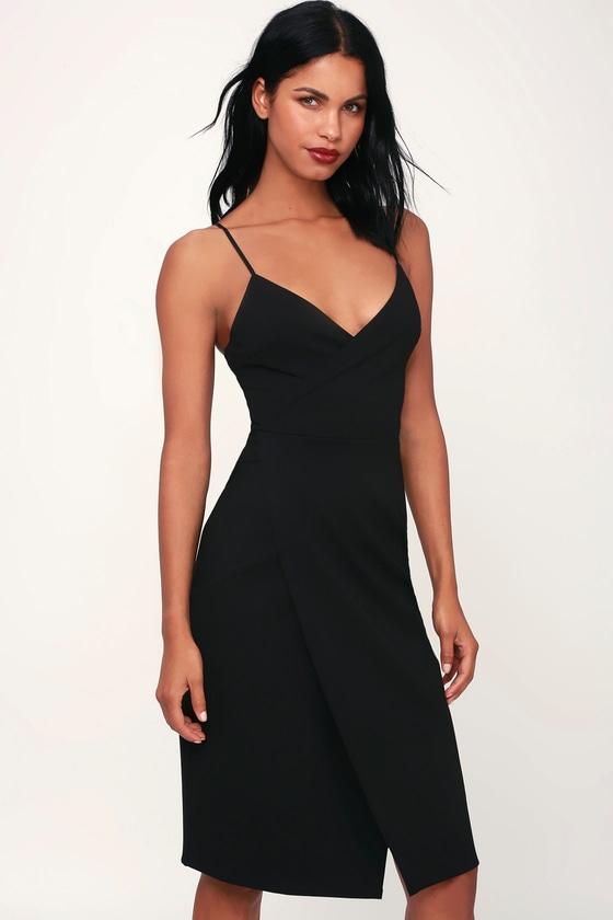 Have You Heard Black Surplice Midi Dress | Lulus