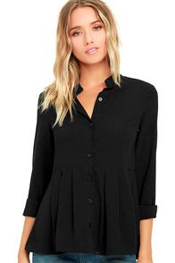 Lulus Best Practice Black Long Sleeve Peplum Top