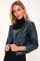 Williams Navy Blue Vegan Leather Cropped Moto Jacket | Lulus