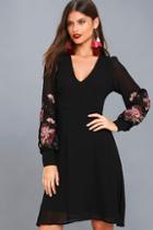Astr The Label Holly Black Embroidered Long Sleeve Dress