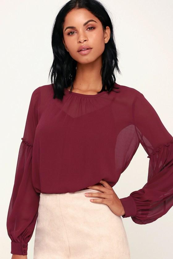 Lush Aninah Burgundy Ruffled Long Sleeve Top | Lulus