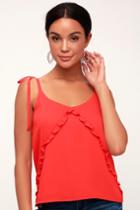 Everly Coral Red Tie-strap Tank Top | Lulus