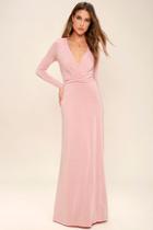 Lulus Chic-quinox Blush Pink Long Sleeve Maxi Dress