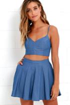 Lulus | Accompany Me Blue Chambray Two-piece Dress | Size Large