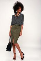 Total Allure Olive Green Suede Pencil Skirt | Lulus