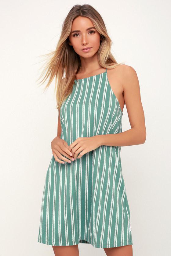 Rvca Exit Mint Green Striped Lace-up Mini Dress | Lulus