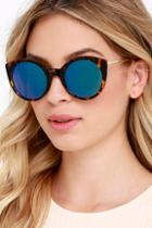 Lulu*s Moments Of Reflection Tortoise And Blue Mirrored Sunglasses