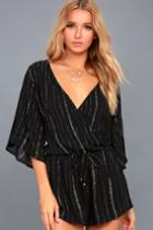 Stone Row | Hook It Up Black Striped Romper | Size X-small | Lulus