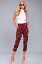 Tavik Nori Wine Red Print Cropped Pants