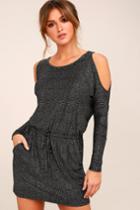 Chaser | Glitter Jersey Black And Silver Cold Shoulder Dress | Size X-small | Lulus