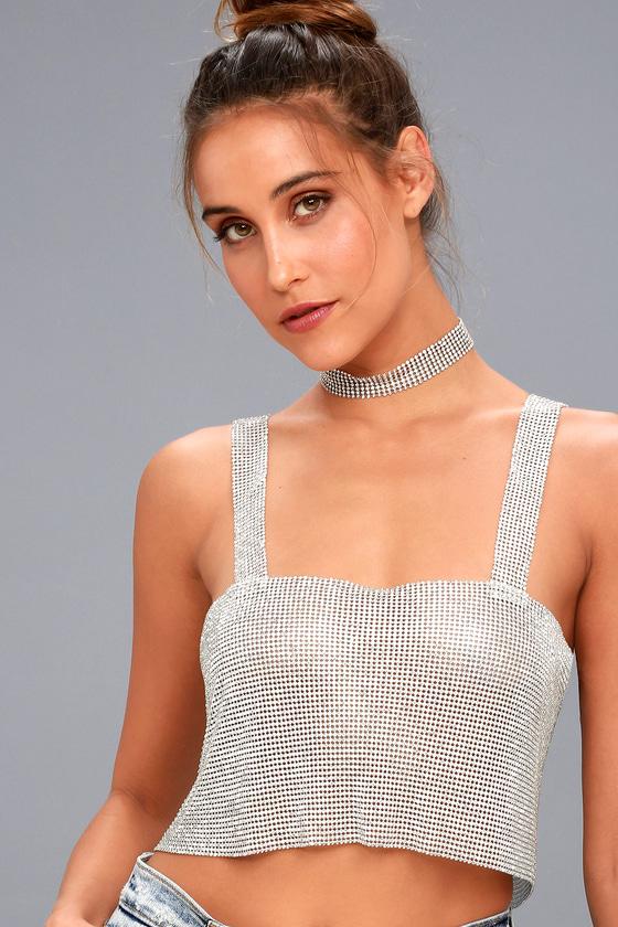 Re:named Re:named | Zaida Silver Rhinestone Crop Top | Lulus