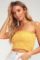 Be Pacific Yellow Floral Print Strapless Crop Top | Lulus