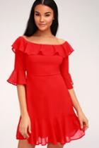 Romantic Mood Red Off-the-shoulder Dress | Lulus